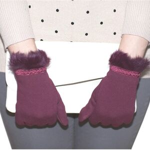 Women's Fashion Glove with Embroidered Smart Touch and Genuine Rabbit Fur.
